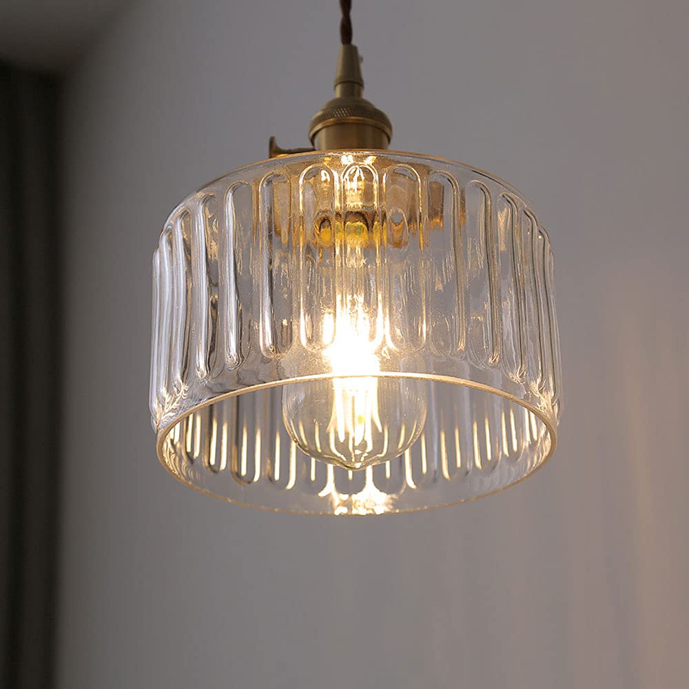 Luz, Luces LED Estilo japonés Retro colgante lámpara de iluminación soporte de lámpara de latón pantalla de vidrio cabeza Simple E27 Base colgante utilizado para pasillo de Noche b