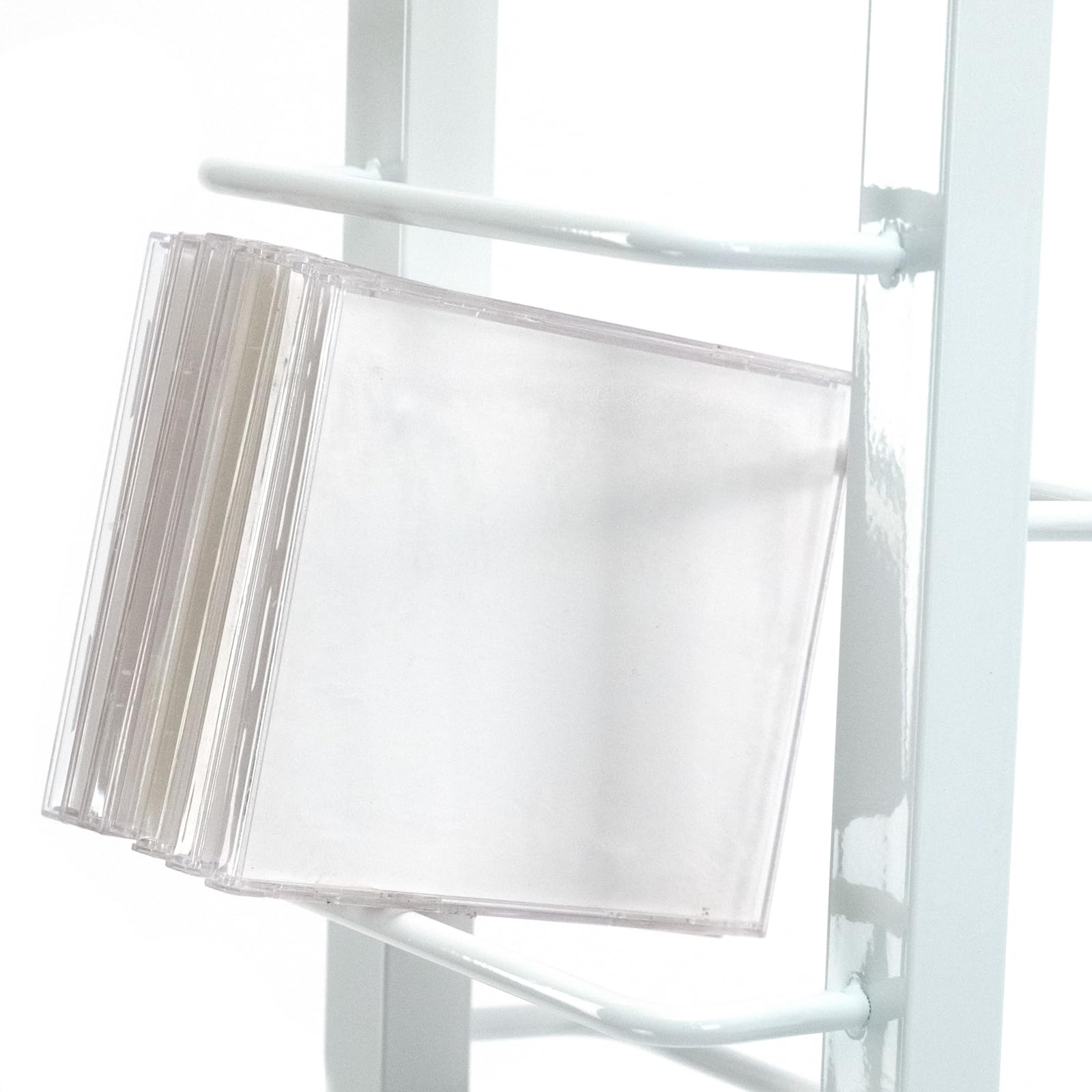 Design CD Regal Tower | 138x20 cm (HxB), Metall mit Glasfuß | stilvolle CD Aufbewahrung, Retro CD Rack für ca 126 CDs, CD Ständer | Farbe: weiß