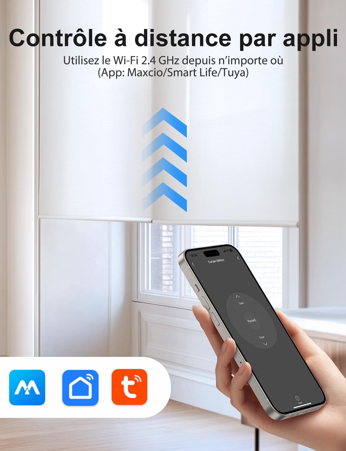 Maxcio Interrupteur Connecté WiFi Volet Roulant Tactile Alexa Argent | Interrupteur Intelligent Pour Rideau Compatible Google Home, Commande Vocale, Contrôle À Distance & Minuterie 4er