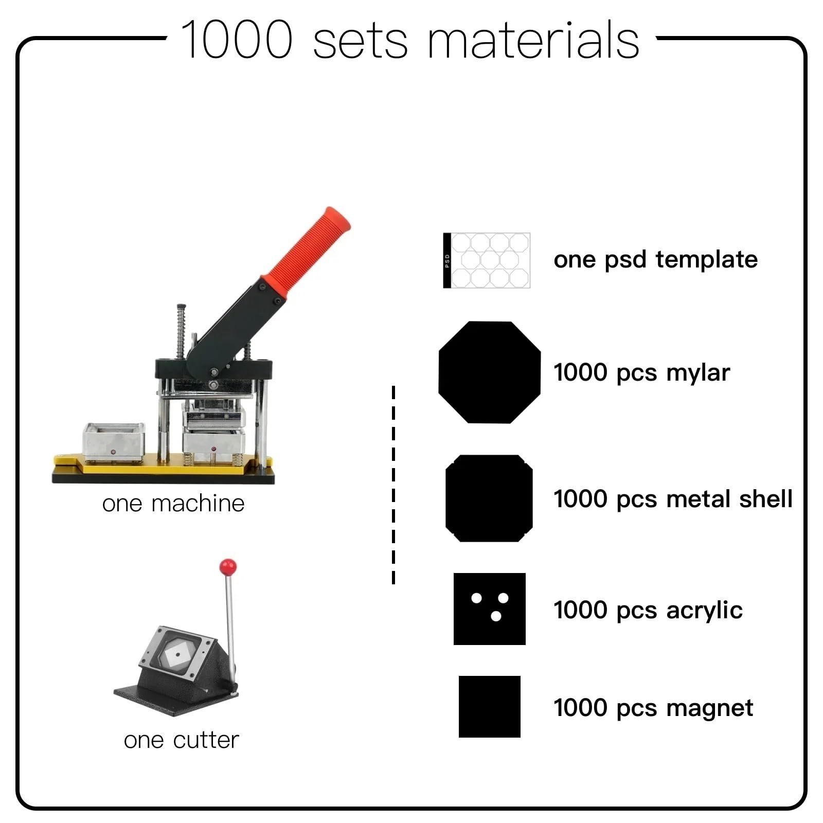Photo Magnet Machine Zestaw maszyn do produkcji kwadratowych magnesów Do lodówkę Jedna maszyna + nóż + zestaw 100 sztuk materiałów Badges