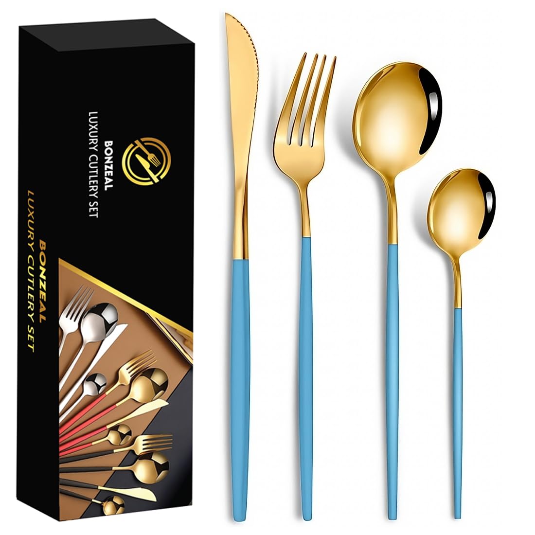 BonZeaL Gold Flatware Set - Luxury Stainless Steel for 12 -10