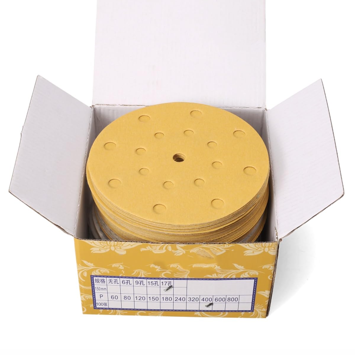 Discos de lijado con gancho y bucle de 6 pulgadas - Juego de papel de lija de 150 mm, 100 piezas con 15 orificios, grano 80-600(180grit)