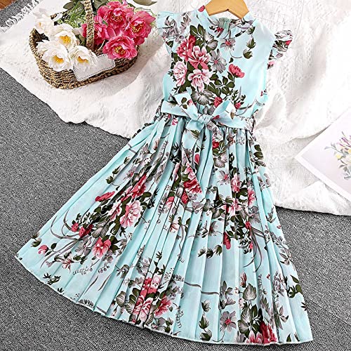 Kids Girl's Casual Dress Summer Scoop Neck Flower Print Sleeveless Flowy Sundress Pleated Dress Easter Dress2