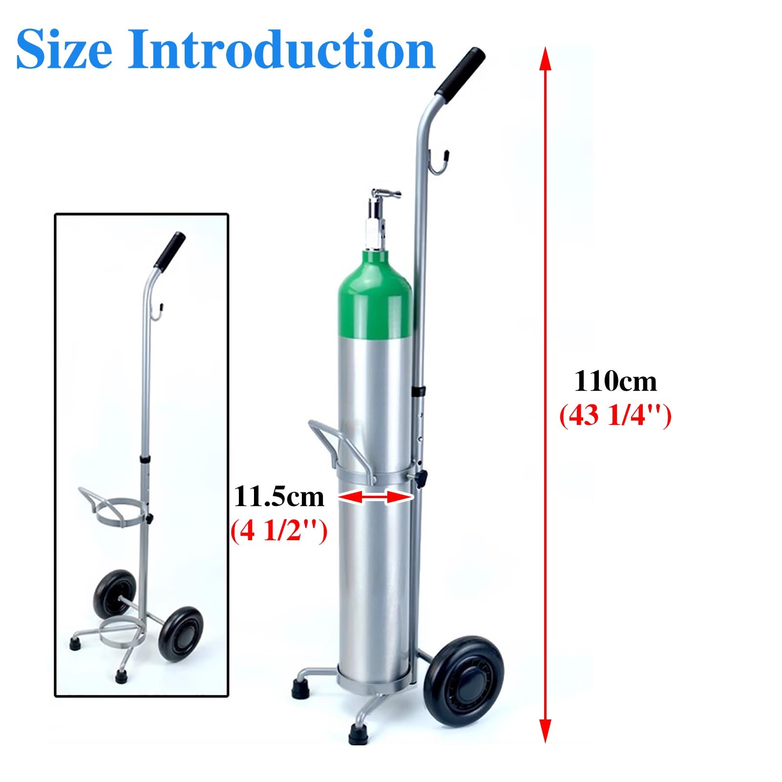 Soporte Bombona Oxigeno Soporte para Carrito con Ruedas para Un Solo Cilindro de Oxígeno, Regulador de Tanque de Soldadura para Argón y CO, Estante de Almacenamiento para Tanque de Oxígeno Médico Port