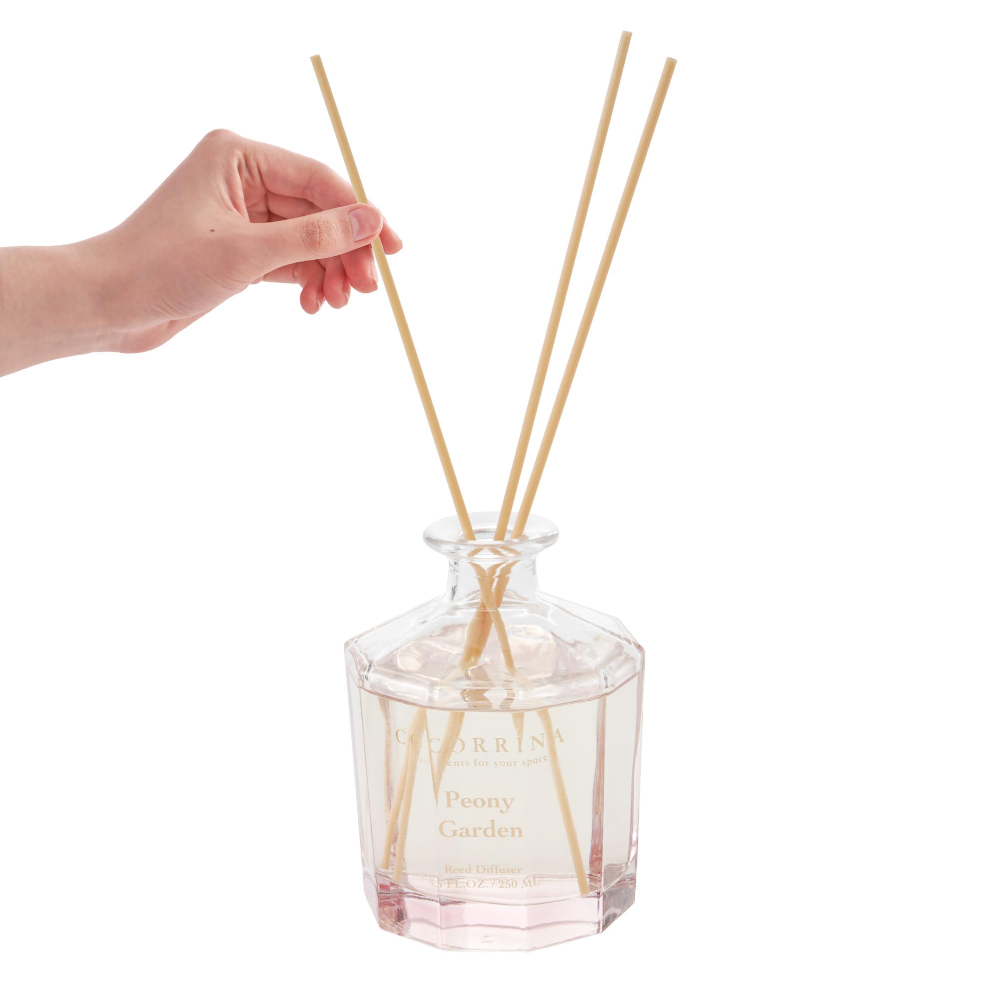 COCORRÍNA Peony Garden 250 ml dyfuzor z trzciny kwiatowej, zestaw z 8 patyczkami, zapach do domu, do sypialni, biura, łazienki