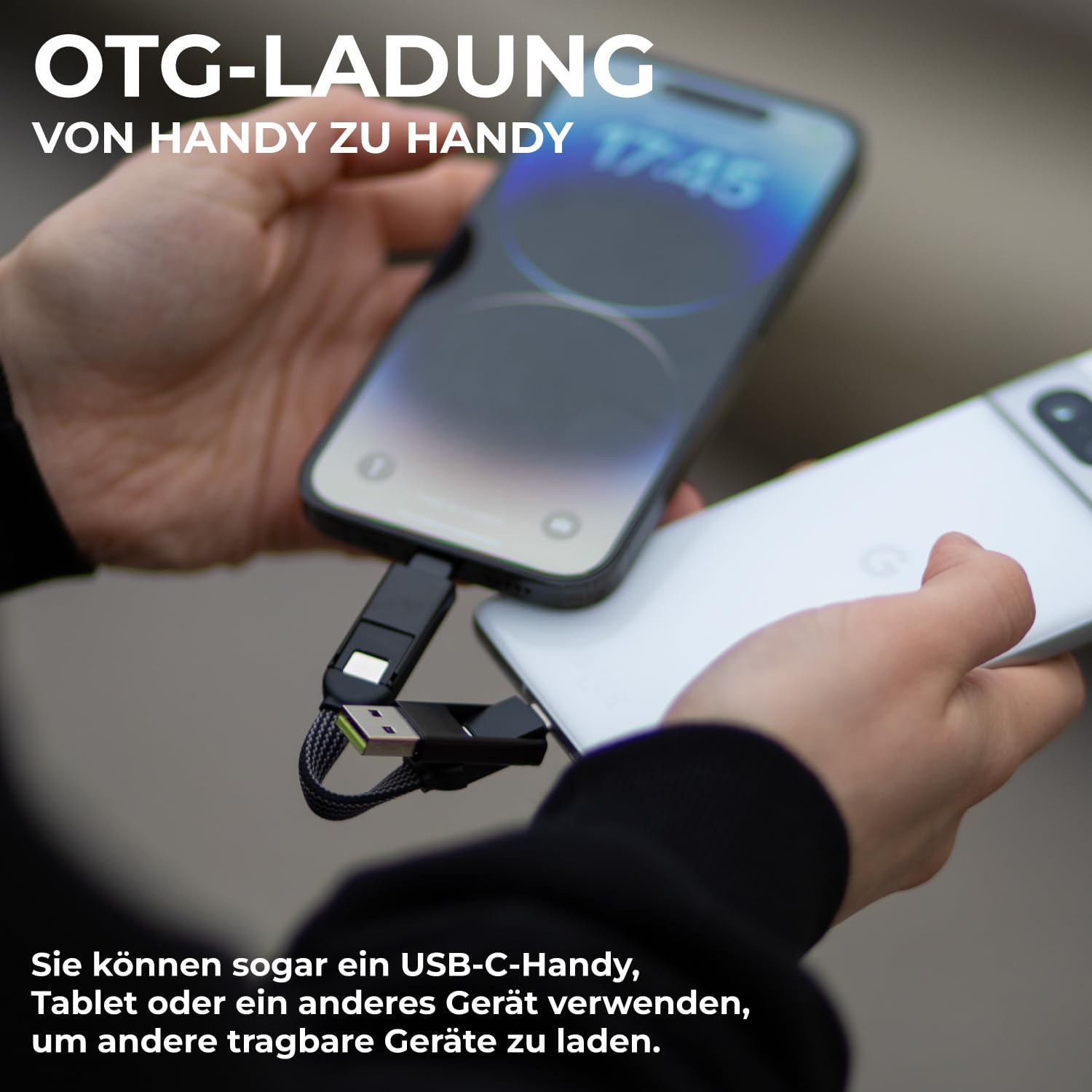 Rolling Square inCharge X - Schlüsselanhänger mit USB-C-Kabel, Universal-Smartphone-Kabel, Geschenk für Männer, 6-in-1-Universalladegerät für Smartphones, Schwarz, Lightning-Kabel 100 W, Multipack 3X