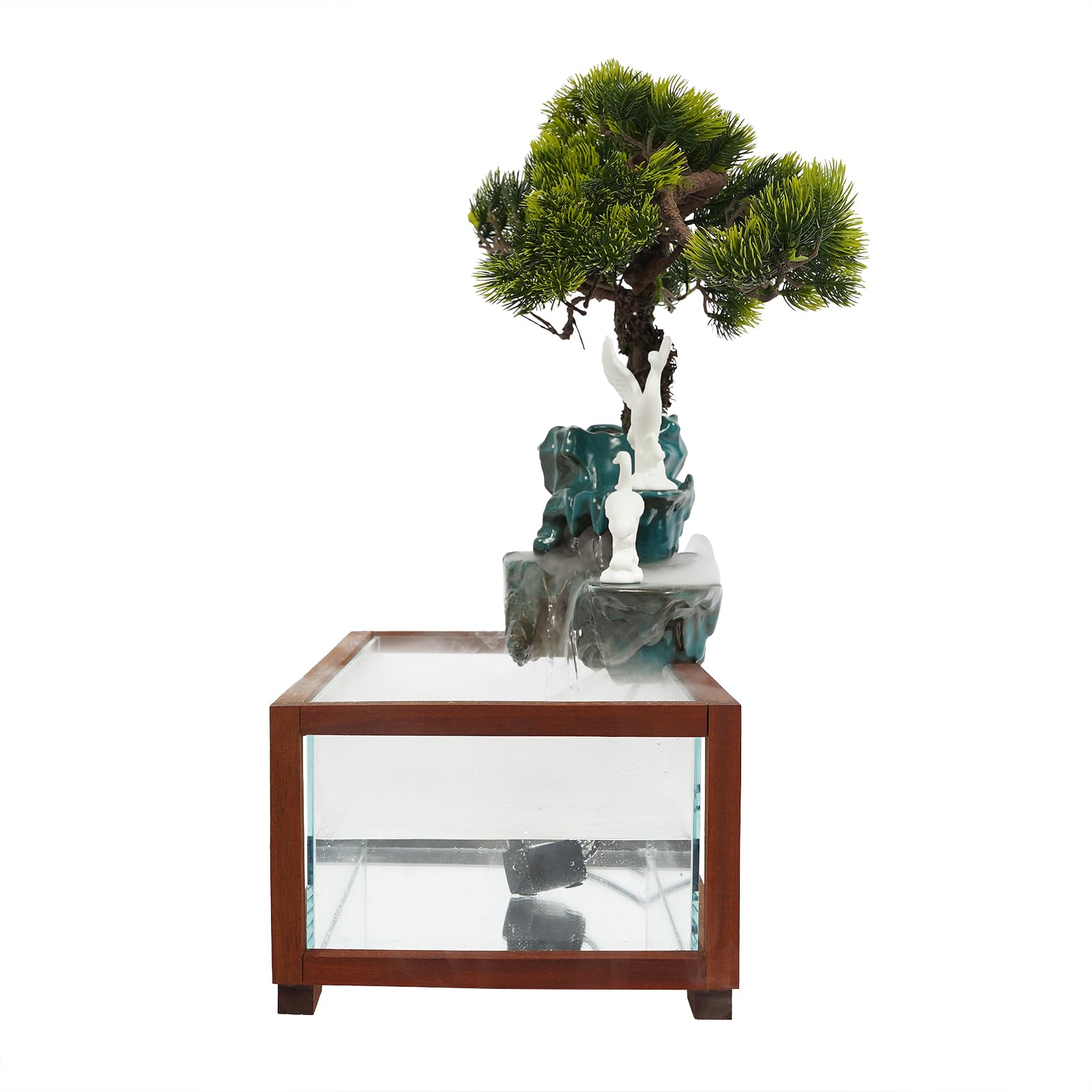 Tabletop Water Fountains Decoration, Indoor Water Fountain with Fish Tank, with Mist LED, for Meditation for Good Luck and Wealth, for Living Rooms, Bedrooms, Dining Rooms, Yoga Rooms, Etc