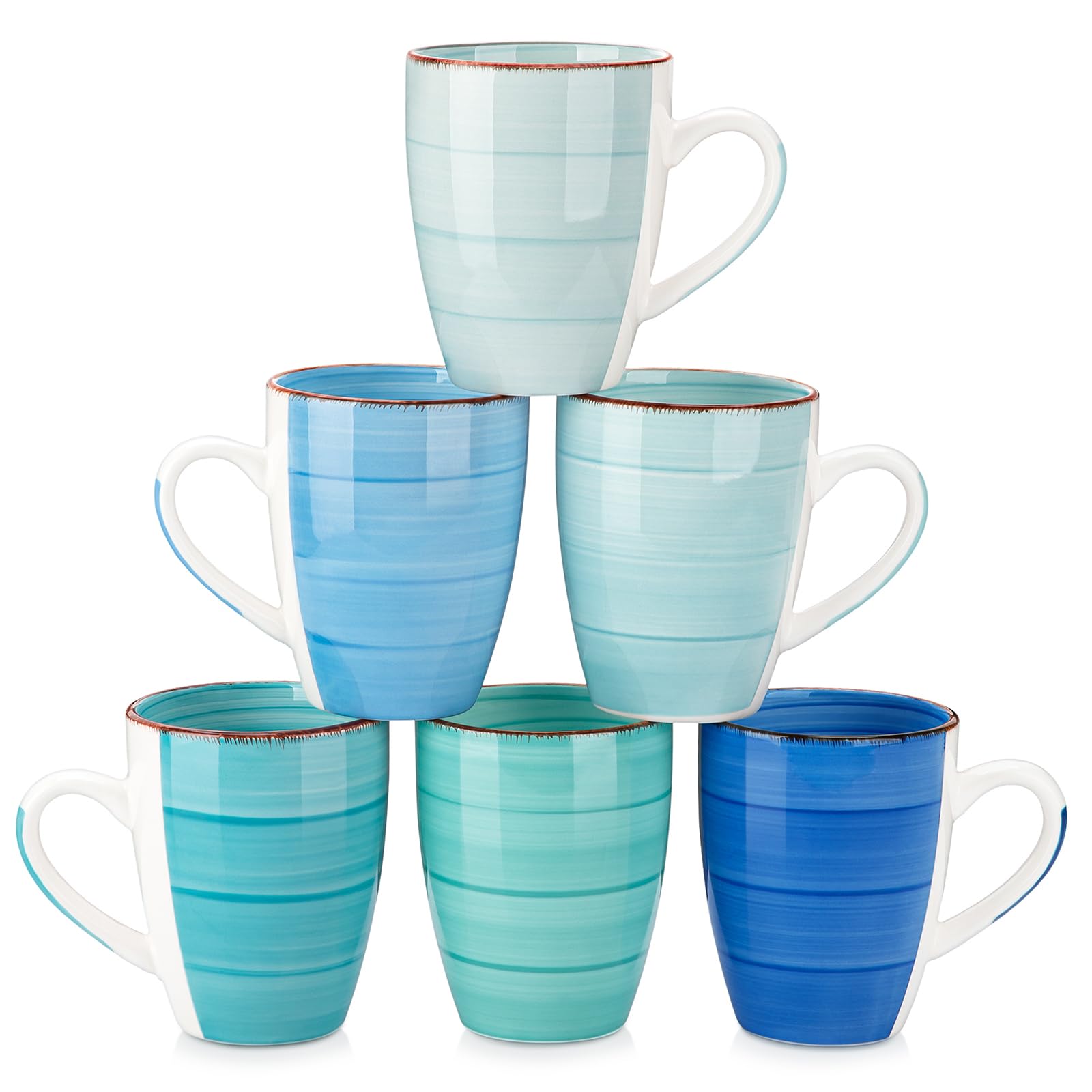 vancasso BONITA Set 6 Tazas de Café, 500 ml Tazas Desayuno Mugs, Juego de Tazas de Leche de Gres, Tazas Grandes Ceramica, Microondas y Lavavajillas, Pintados a Mano de Estilo, Azul