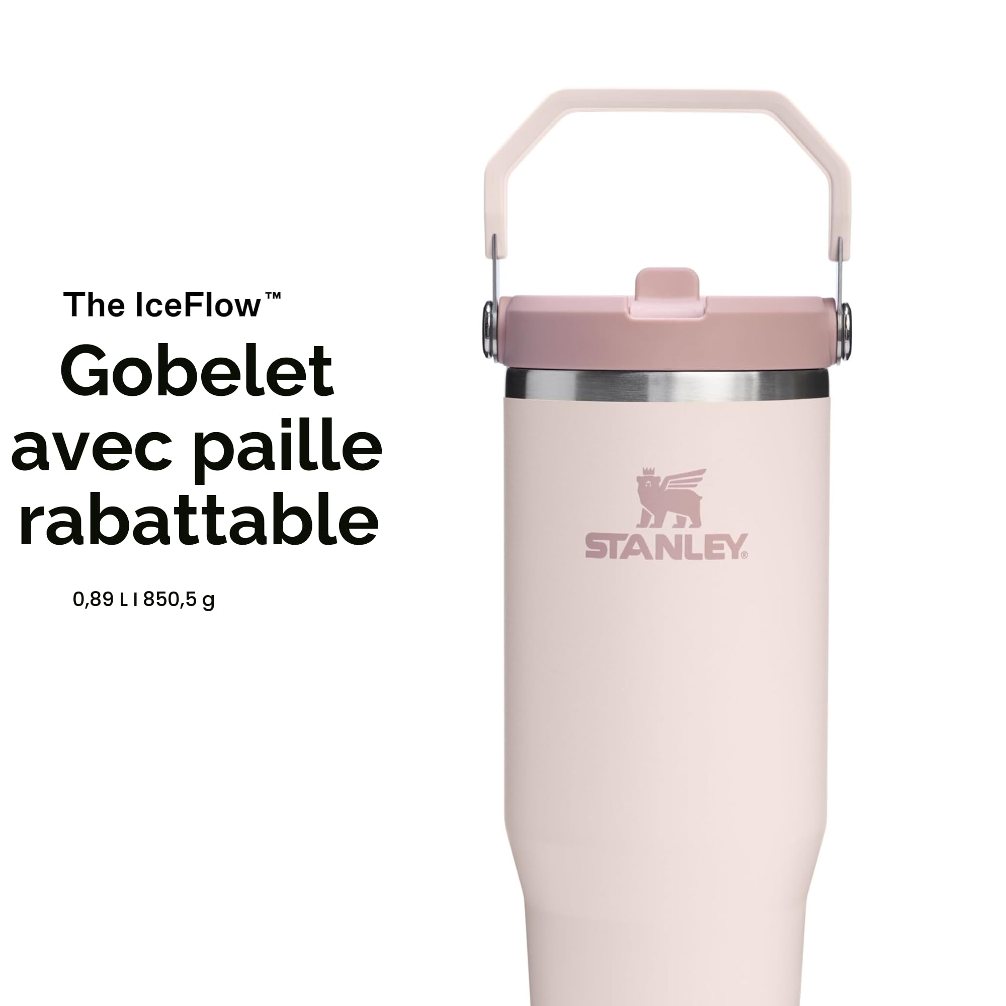 Stanley Flip Straw Tumbler 1.0 Gourde Avec Paille 0.89L - Froid Pendant 12 Heures - Gourde Isotherme - Sans BPA - Thermos Facile à Transporter - Va au Lave-Vaisselle - Rose Quartz