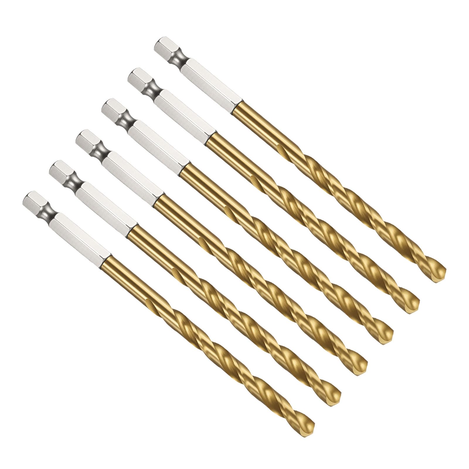 PATIKIL 6.5mm Hex Shank Drill Bit, M2 High-Speed Steel Bits Quick Change Design for Impact Driver 135° Titanium Nitride TiN Coated for Stainless Steel Hard Metal - 6 Pack