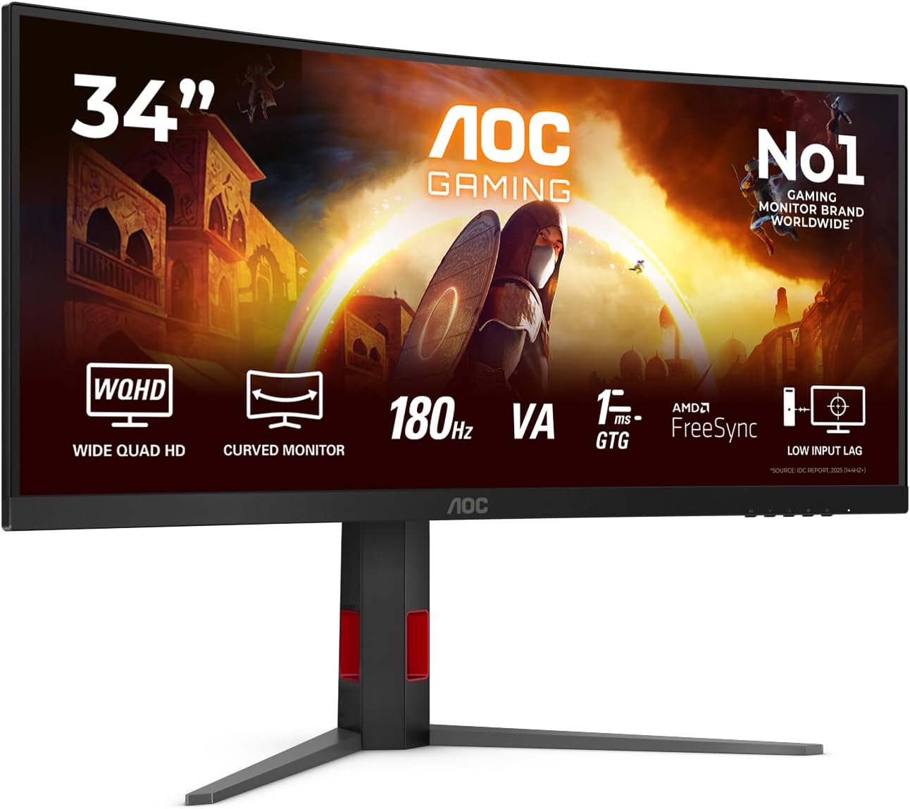 CU34G4 34 inch UW-QHD Gaming Monitor Curved, 180Hz, Fast VA Panel, 0.5ms MPRT, Adaptive Sync, HDR10, FreeSync Premium, (3440x1440 HDMI 2x 2.0 DP 1x 1.4) Black