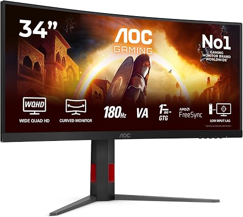 AOC CU34G4 34 inch UW-QHD Gaming Monitor Curved, 180Hz, Fast VA Panel, 0.5ms MPRT, Adaptive Sync, HDR10, FreeSync Premium, (3440x1440 HDMI 2x 2.0 DP 1x 1.4) Black - 1