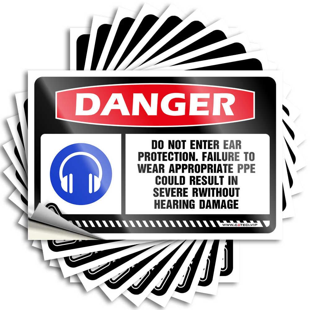 Label Car Decor: Funny Outdoor Danger Do Not Enter Without Ear Protection Man Coated Bumper Stickers for Cars(12X18CM-6Pcs)