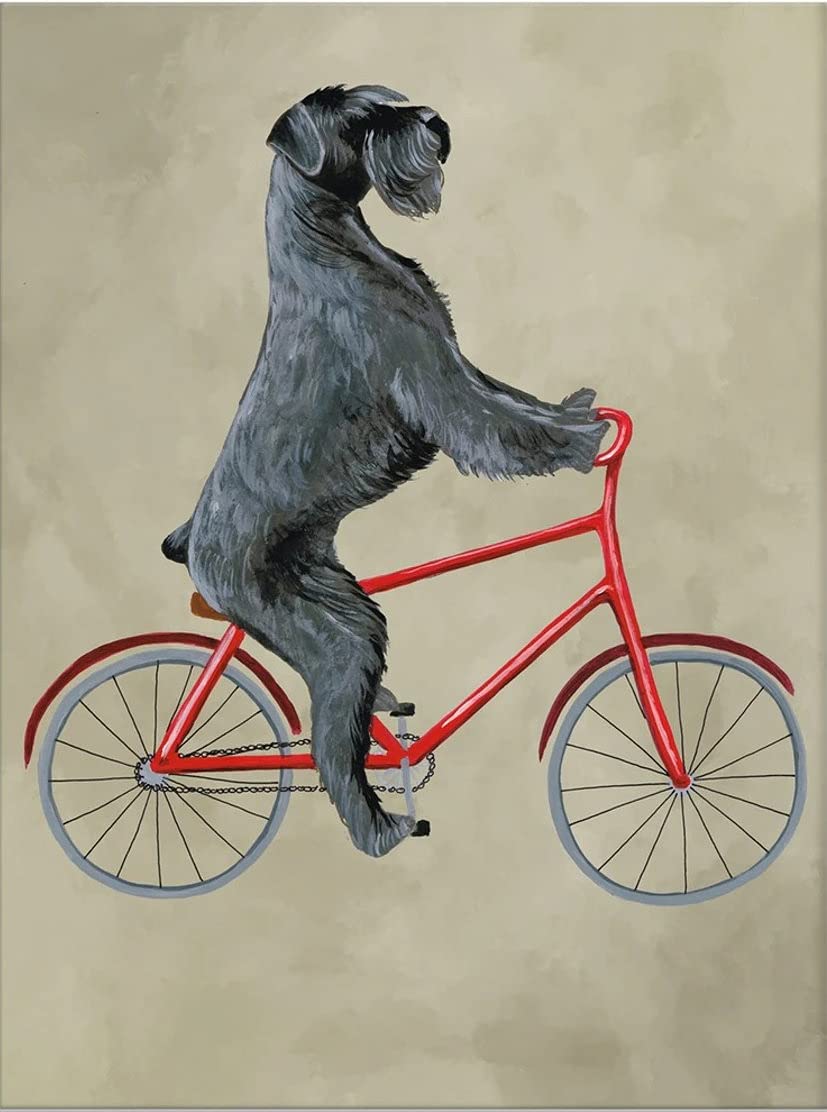 Krouterebs New Schnauzer On Bicycle Metal Tin Sign for Home and Kitchen Bar Man Cave Cafe Garage Wall Decor 12x8 Inch