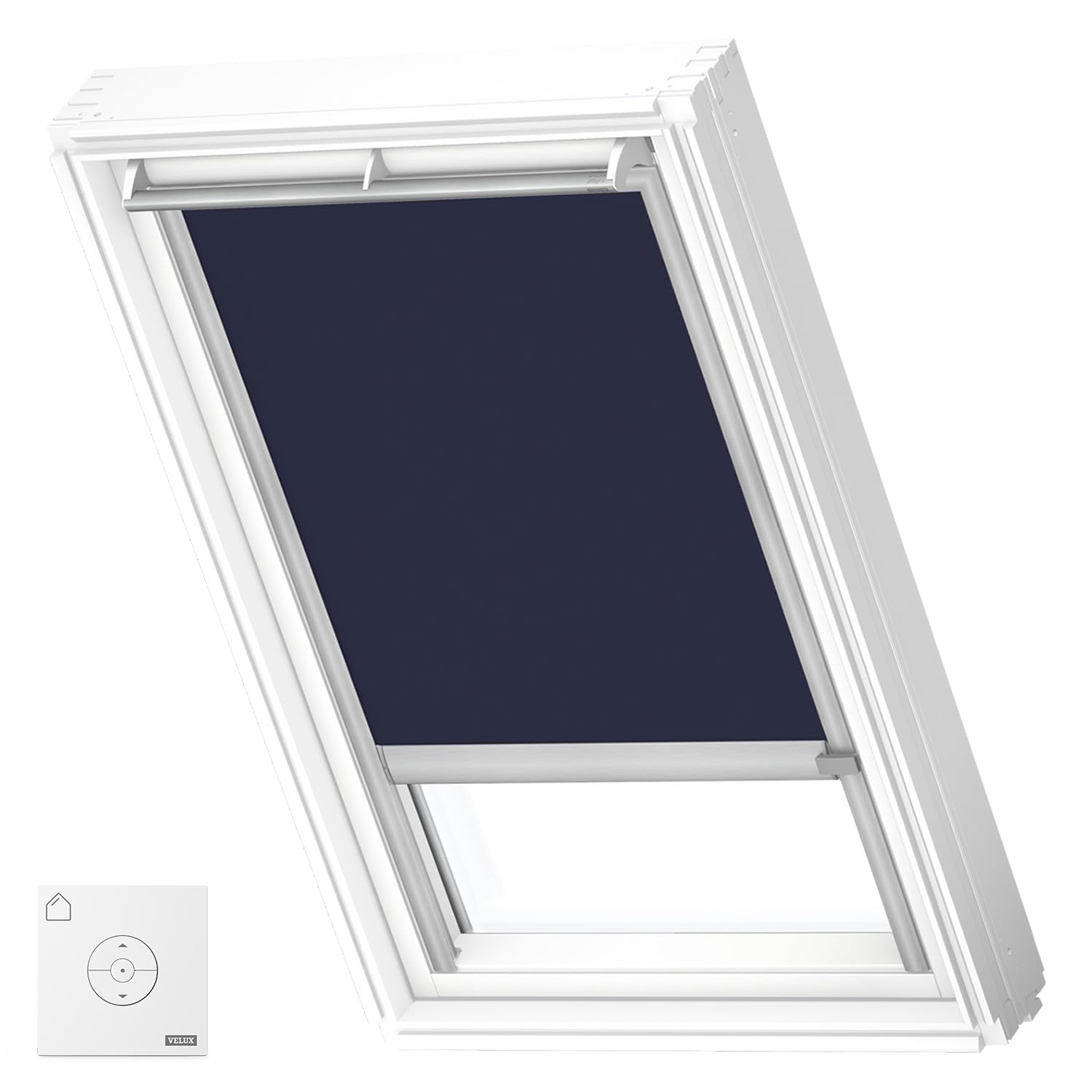 VELUX Original Solar Powered Blackout Roller Blind (DSL), Silver Frame, PK08, Dark Blue
