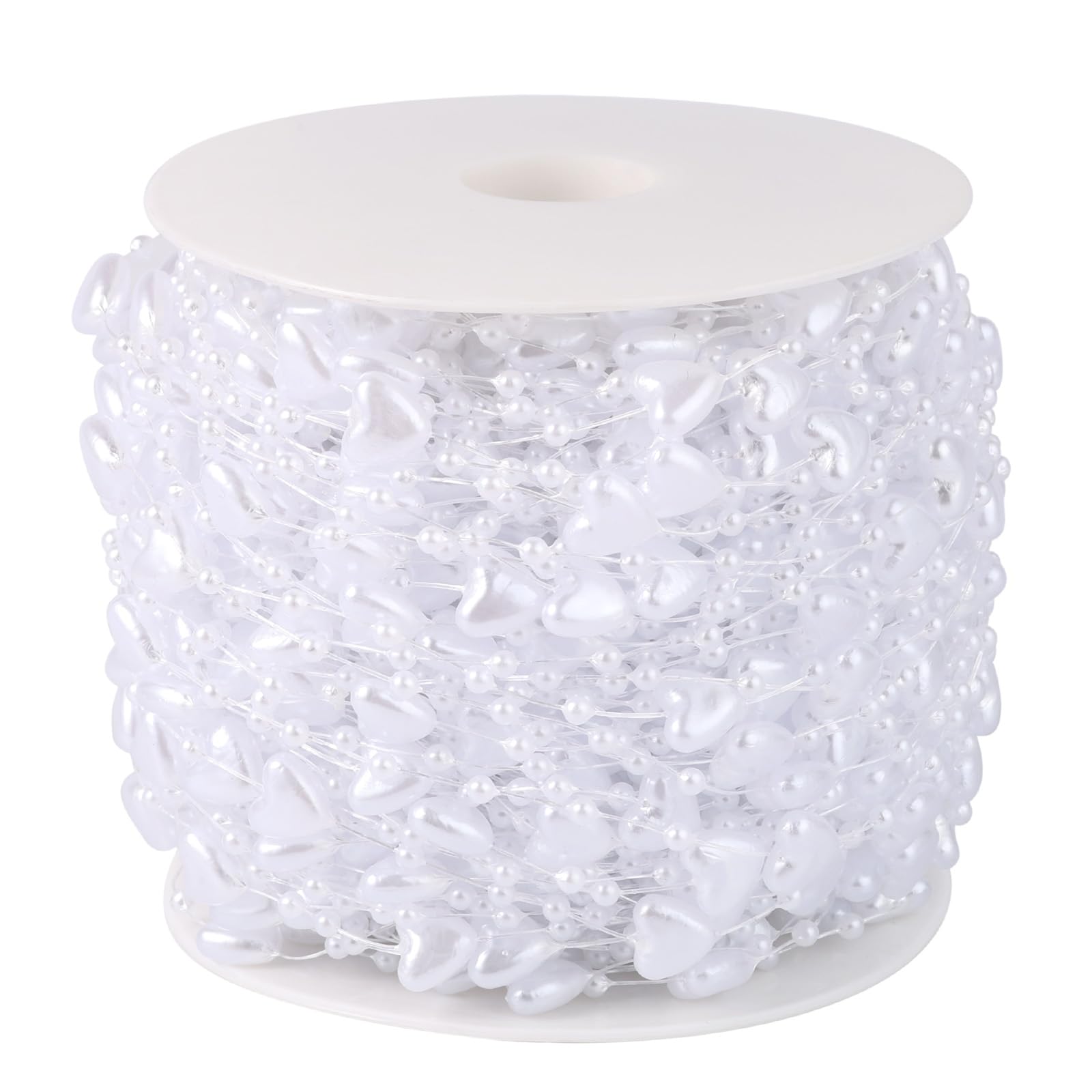 196FT 13mm White Pearl Heart Beads String Garland Roll Bulk for DIY Craft