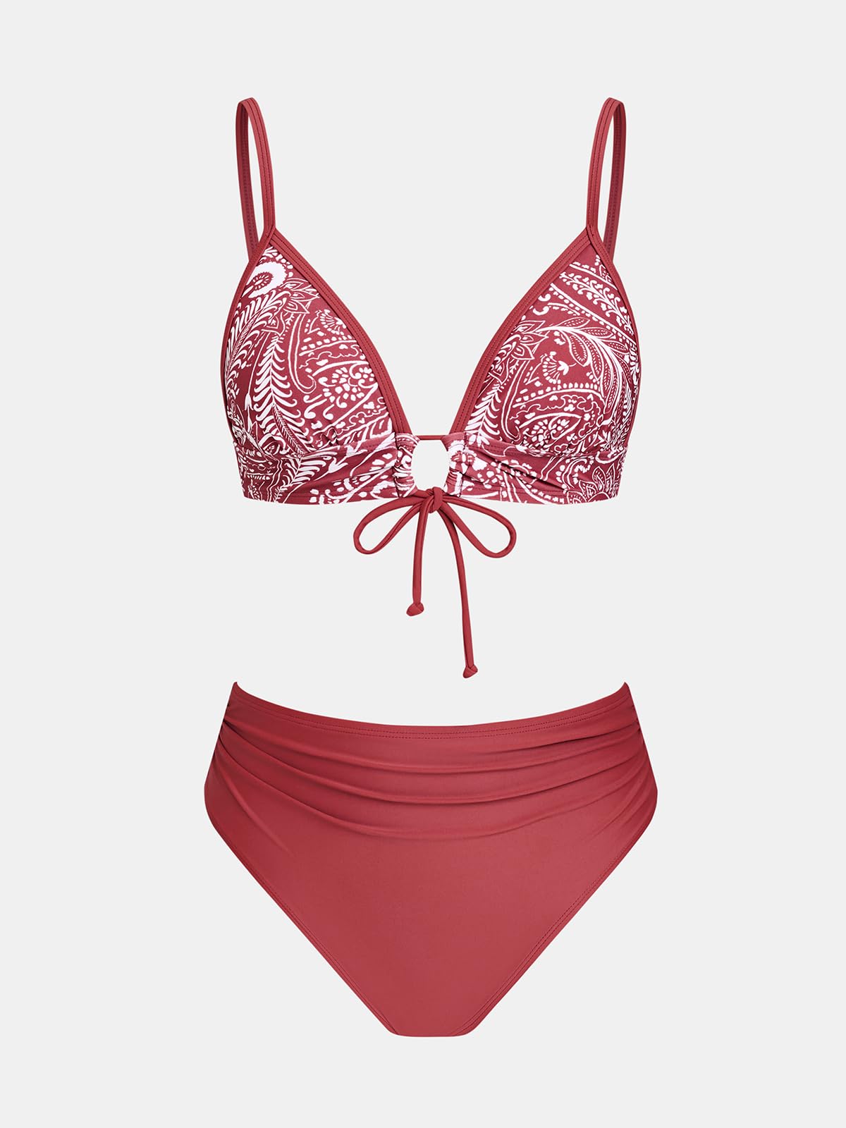 CUPSHE Damski zestaw bikini z wysokim stanem dekolt w serek dwuczęściowy strój kąpielowy sznurek z tyłu hak regulowane paski strój kąpielowy