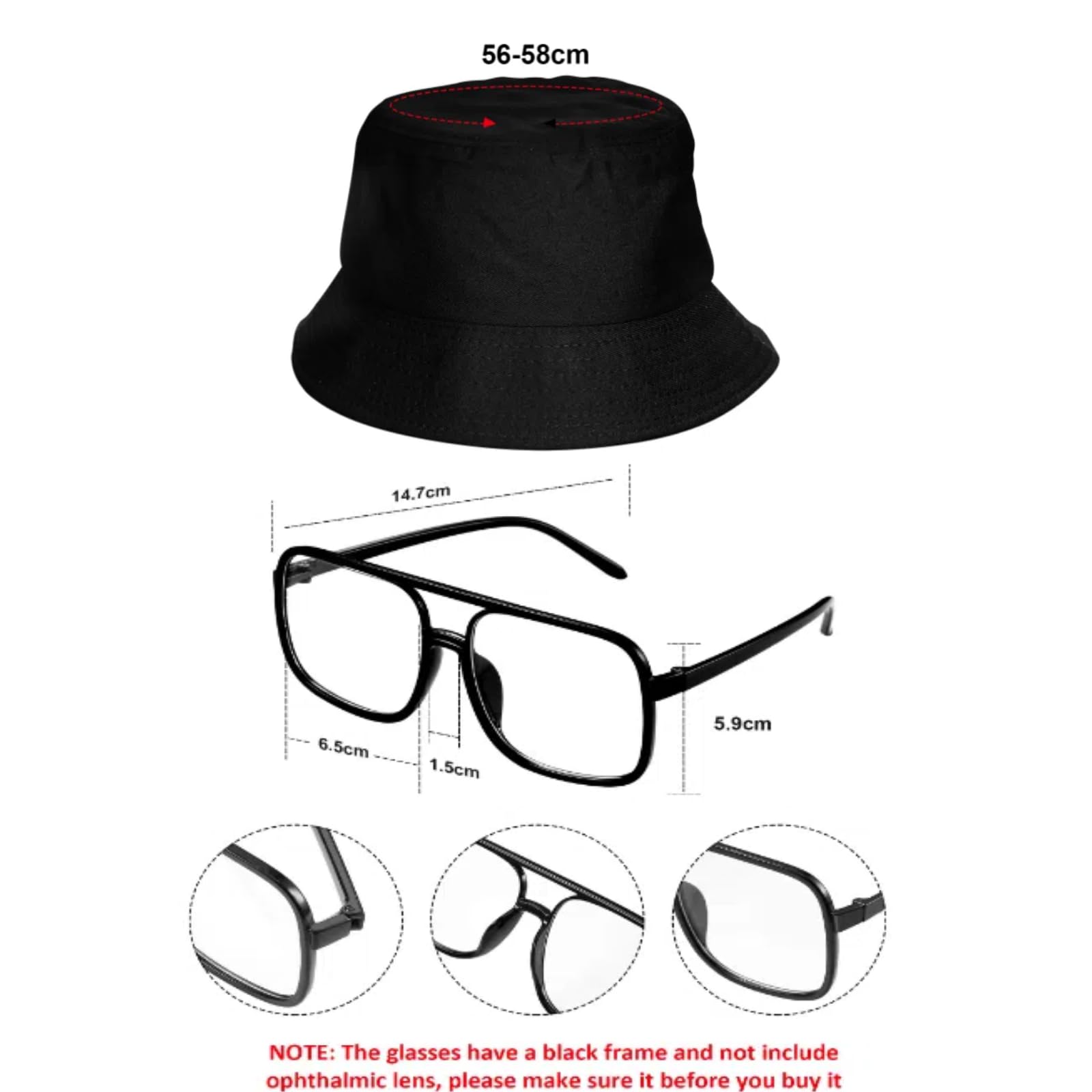 SATINIOR 80s 90s Hip Hop Costume Outfit Kit, 5 Pcs Dollar Chain Necklace Ring Bucket Hat Glasses Earring for Rapper Men Women