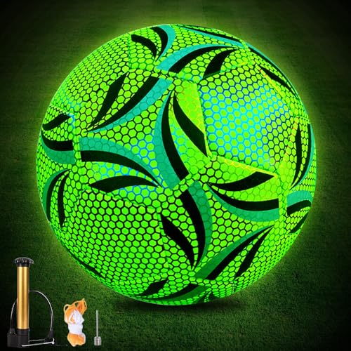 CLIUNT Ballon de Football en Fluorescence, Ballon De Foot Taille 5 pour Enfant et Adultes, Ballon de Football Lumineux avec Pompe, pour entraînement de...