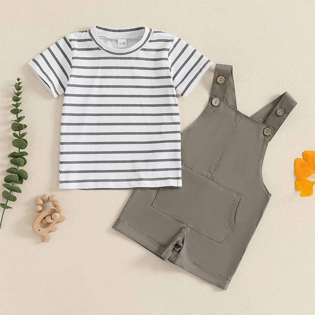 Vêtements Bébé Garçon Manches Courtes Col Contrastant Polo Top+Salopette Unie Décontractée 2 Pièces Ensemble Tenue de Printemps et d'Été - 4