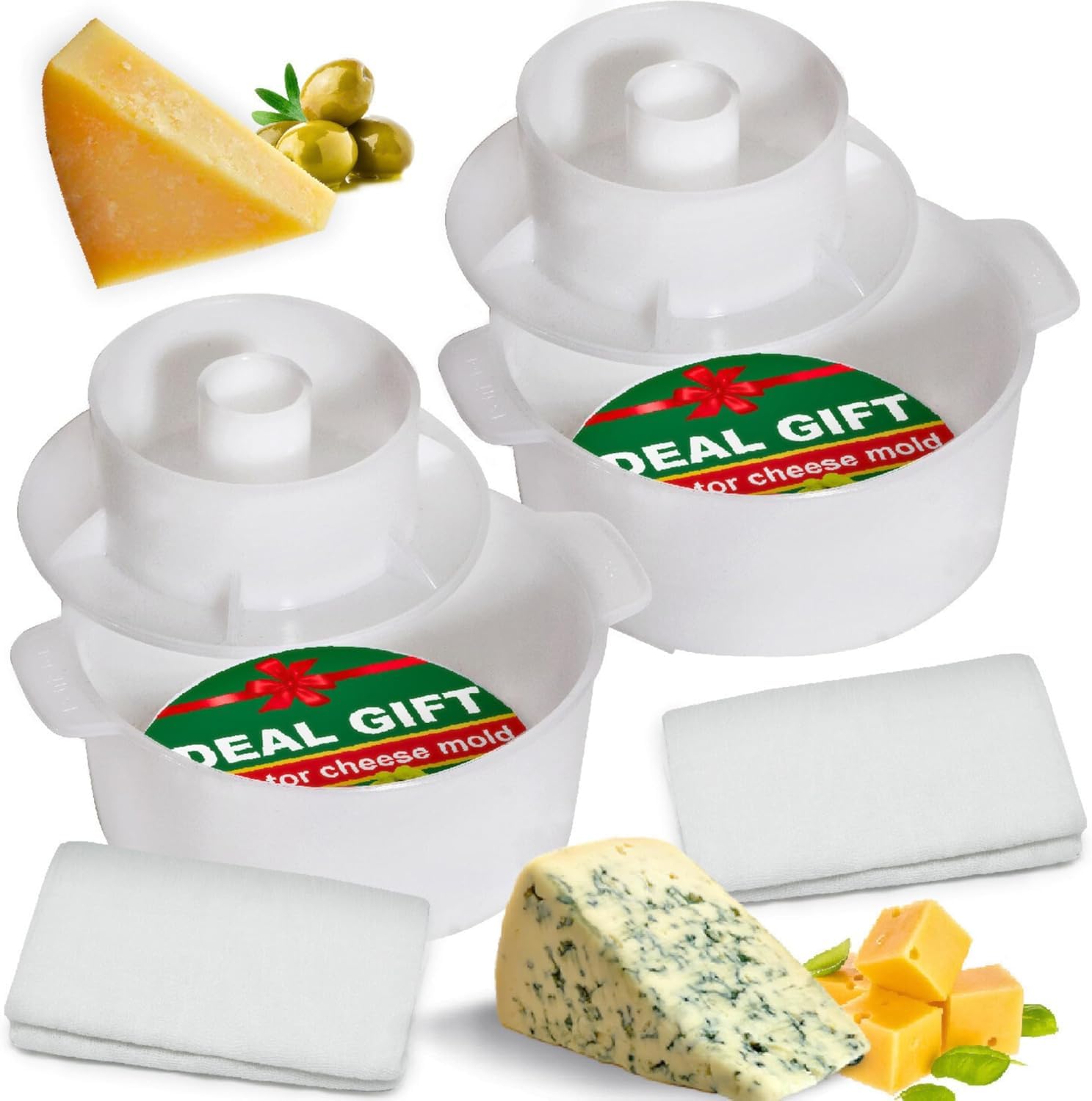 2 pcs Cheese Mold with a Follower Piston and Cheesecloth – Cheese Making Kit - Cheesemaking Supplies – Cheese Form Mold - Cheese Making Basket - Cotton Cloth For Straining - Molde Para Queso