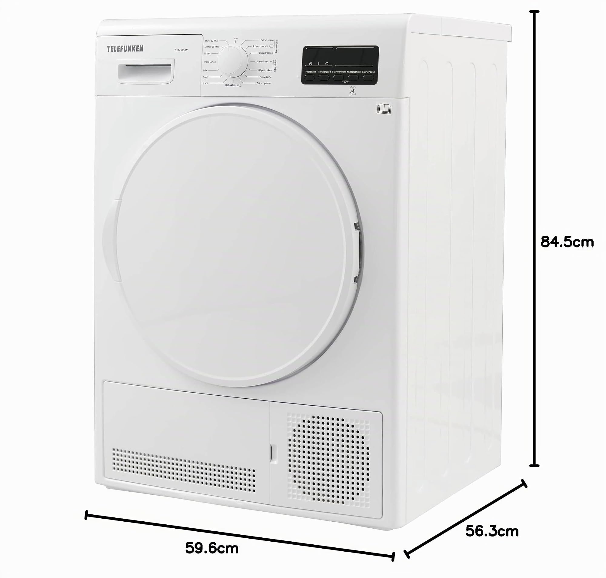 Telefunken T-11-300-W Kondenstrockner / 7kg Trockner mit 15 Programmen, Knitterschutz & reversierenden Trommelbewegungen, weiß