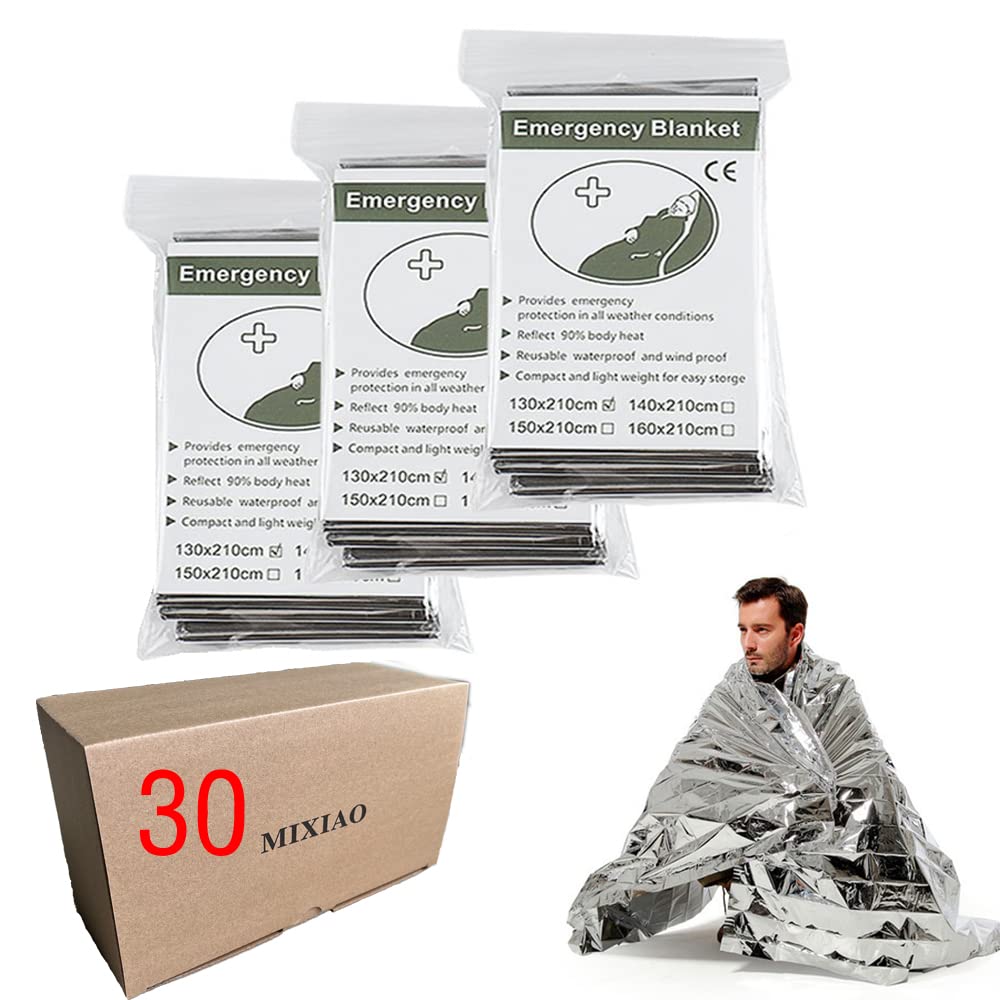 Silver Emergency Thermal Blankets Survival Reflective Thermal First Aid Foil Blanket (,30 Pack)
