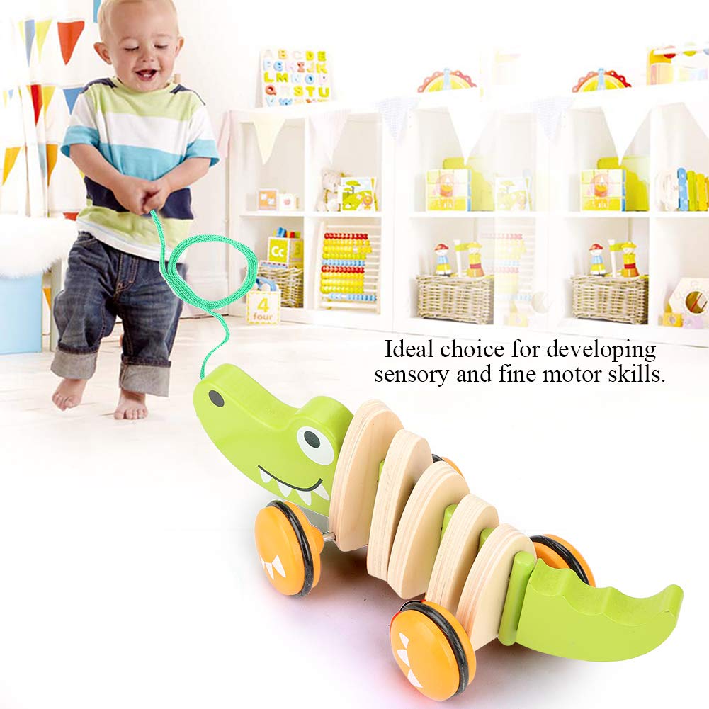 Crocodile Wooden Pull Toy for Toddler Helps Child Learn to Walk, Develops Sensory Skills, Eco-friendly with Bright Color - Image 4