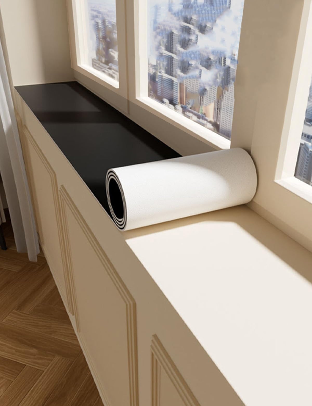Aeovot Decorative Waterproof Mat for Windowsill, 3.5mm Foam Anti-Slip Window-Sill Protector Mat, Window Sill Cover From Dog Cat Scratching for Kitchen Balcony Reading Nook(Black,200x20cm/78.7x7.9in)