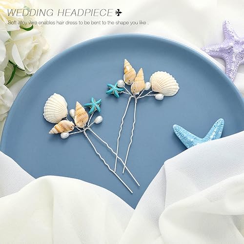 Miniatura 2 de Yean Horquillas para el pelo de boda, accesorios nupciales, diseño de estrella de mar plateada, pinza para el pelo para mujeres y niñas