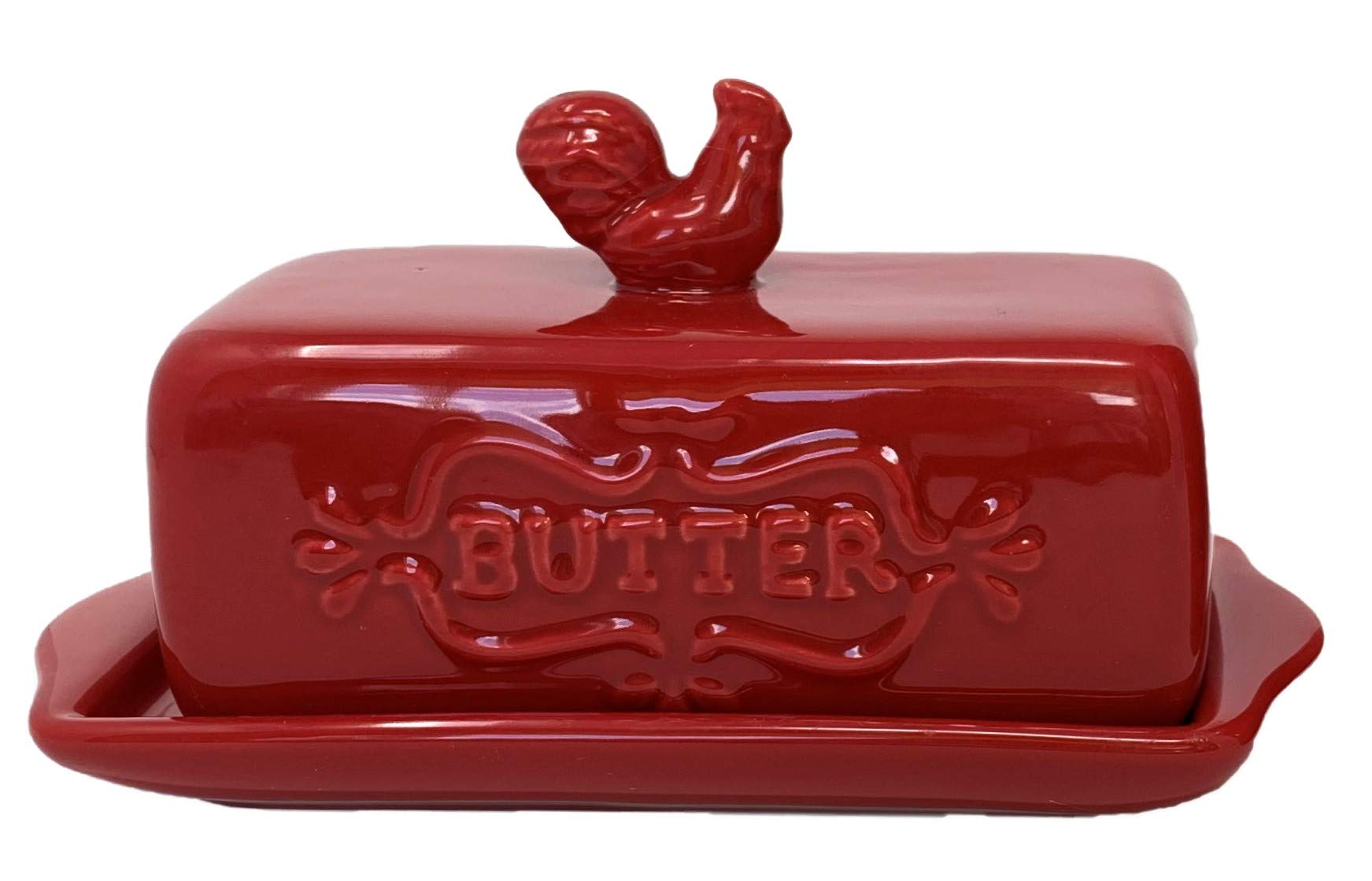 Home Essentials & Beyond 76507 Home Essentials 7" l Red Butter Dish W/finial, ceramic