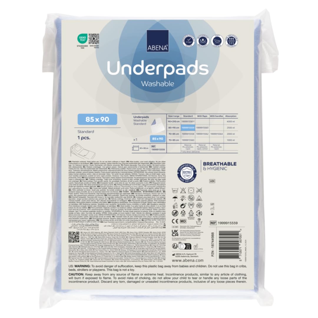 ABENA Washable Incontinence Bed Pads | 90x85cm | Pack of 1 | Washable Bed Pads that Can Be Used As Bed Protectors for Incontinence, Maternity Bed Mats and A Potty Training Mattress Protector.