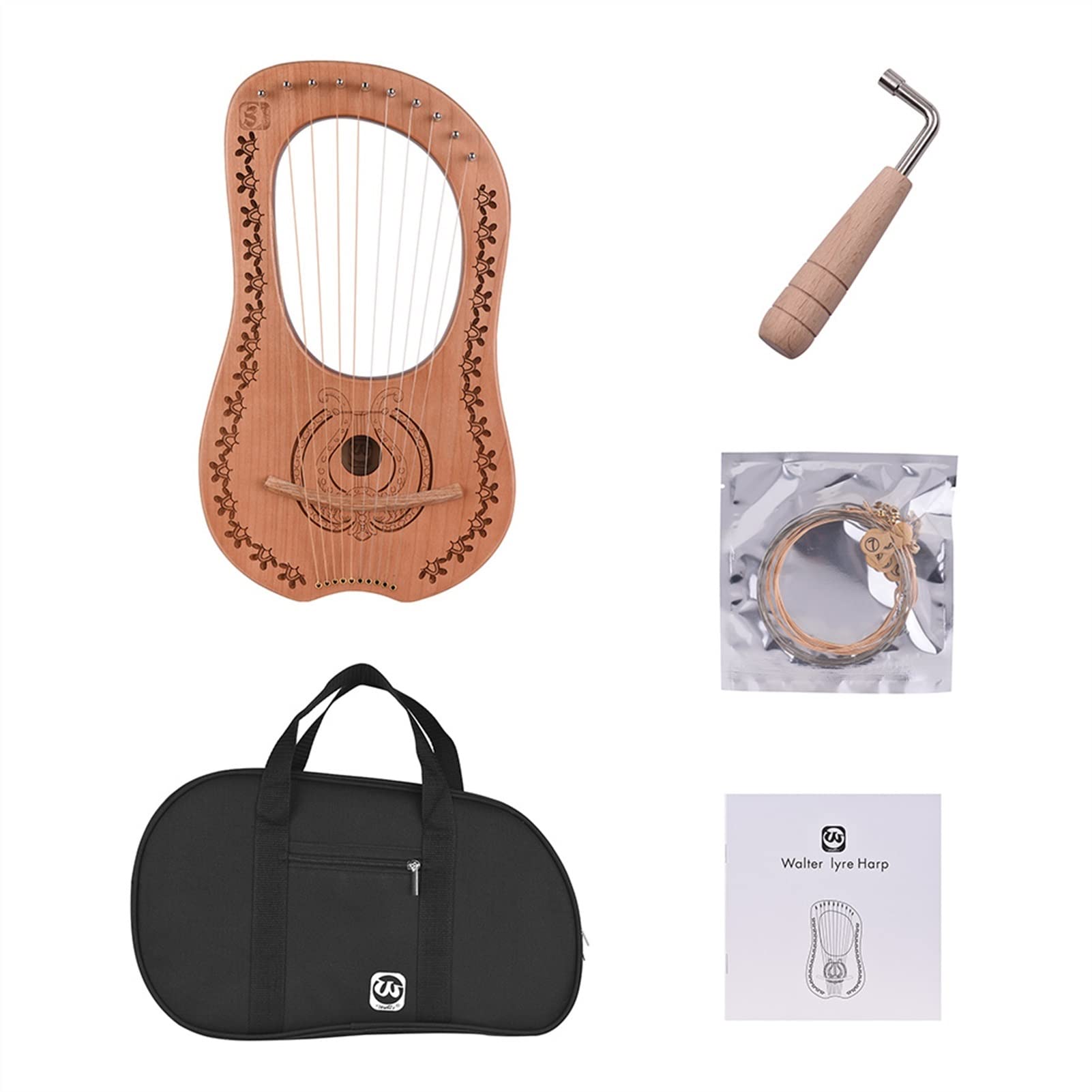 TSTS Lyre Instrument 10 Saiten Holz Ahorn Mahagoni Lyre Harp Instrument Holz Lyre Harp Metall Saiten Musikinstrument