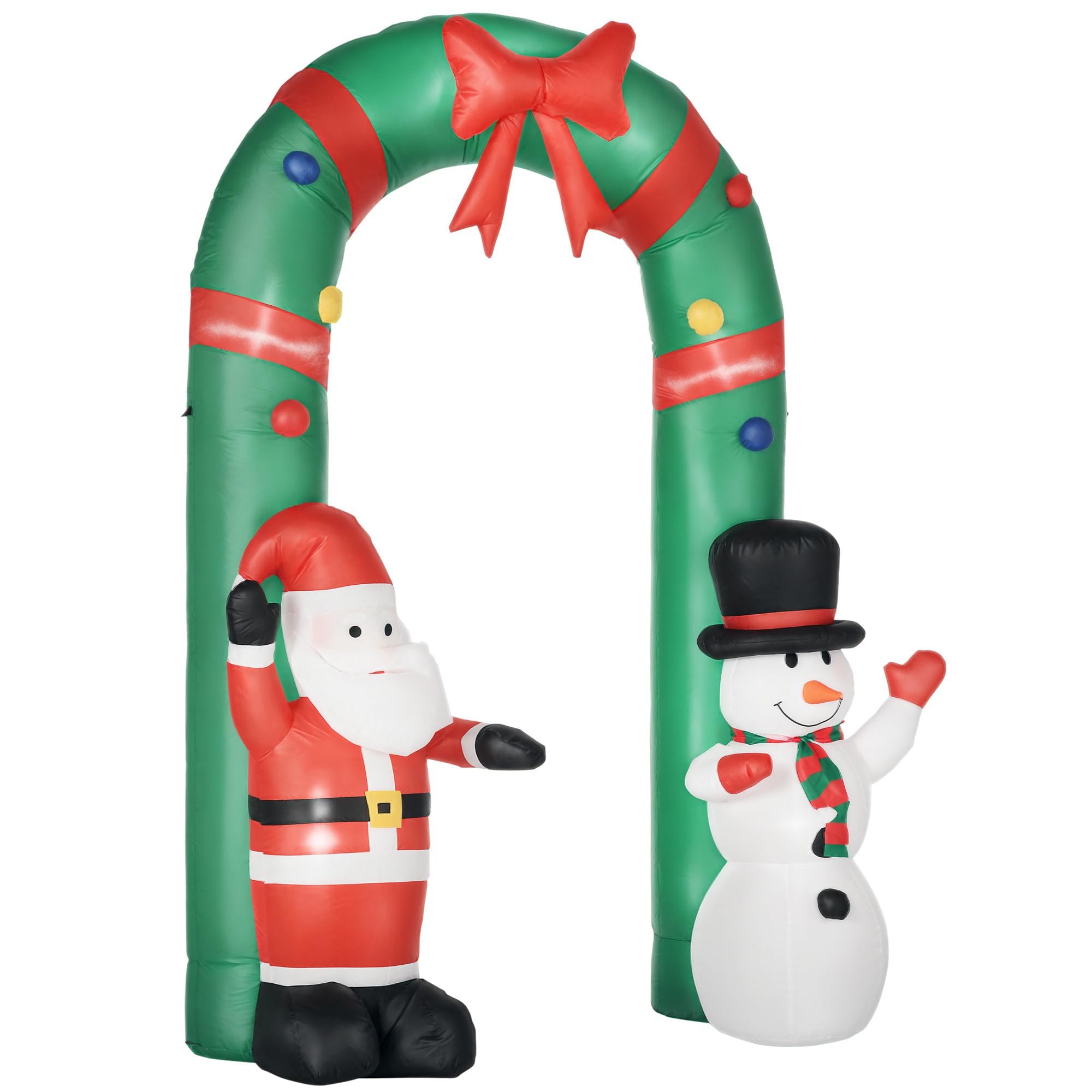 HOMCOM Aufblasbarer Weihnachtsbogen 245cm mit Schneemann, LED-Lichter | Weihnachts-Torbogen, Weihnachtsmann, Weihnachtsdeko Outdoor, für Garten Rasen Hof Urlaub