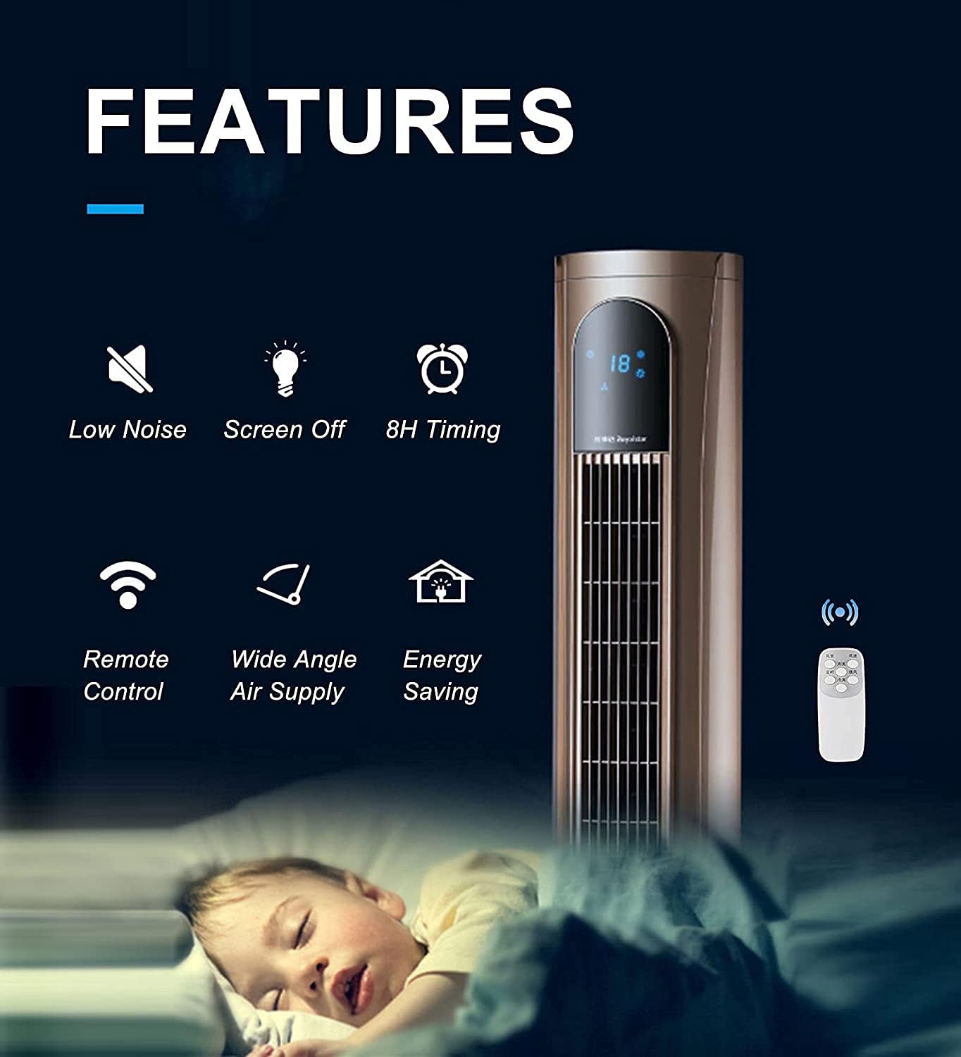 47" Double Refrigeration Humidification Purification Floor Fan Bladeless Standing Cooling Fan Air Circulator with Remote Control for Office/Home/Bedroom