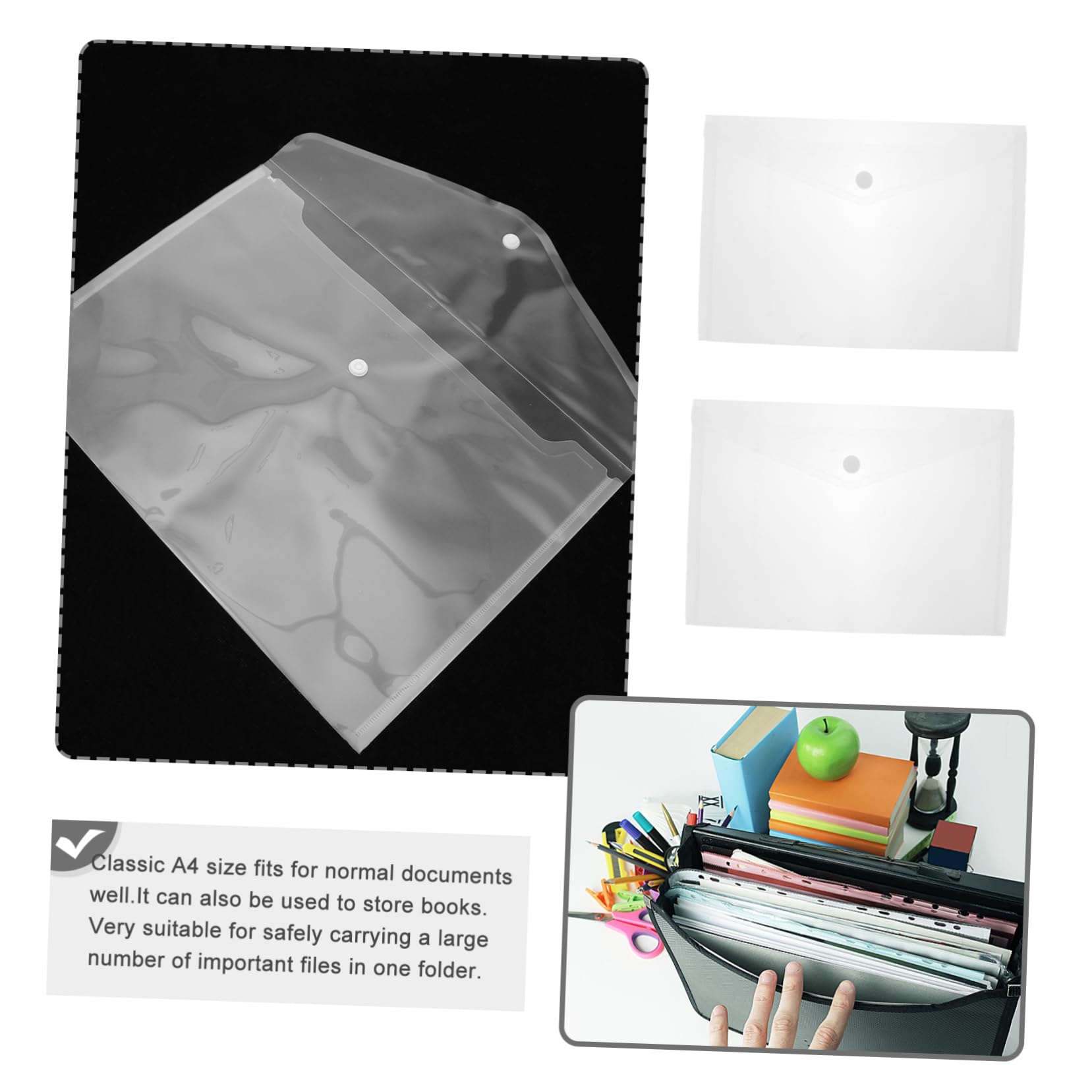 40 Stück Transparente Dokumententaschen aus Kunststoff A4 mit Praktischem Druckknopf Leichtes und Tragbares Design für Büro und Schule