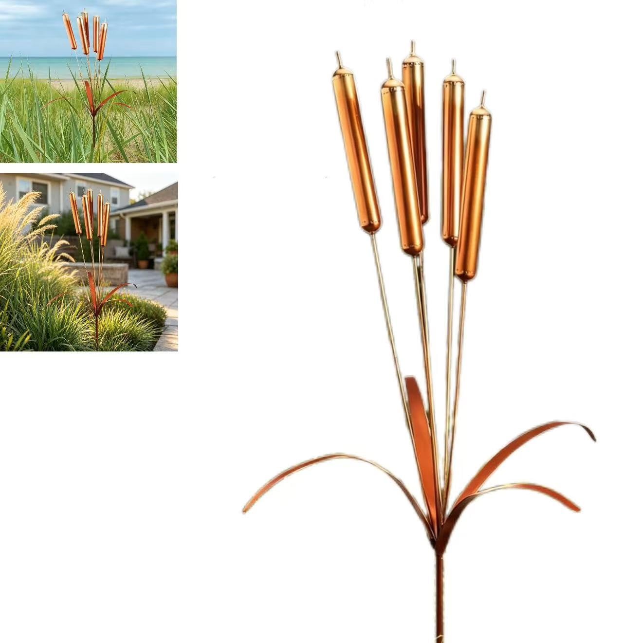 Cattail wind chimes stake outdoor decor，Cattail Wind Chimes Copper,Cattail Windchimes Stake Outdoor Decor，Copper Garden Stakes, Floral Accent Sculptures Gifts, for Garden Patio