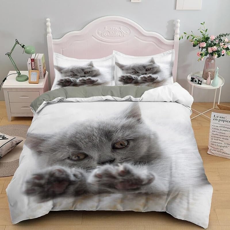 Housse de couette 220x240 chat en microfibre tissée 110g/㎡ pour un sommeil premium