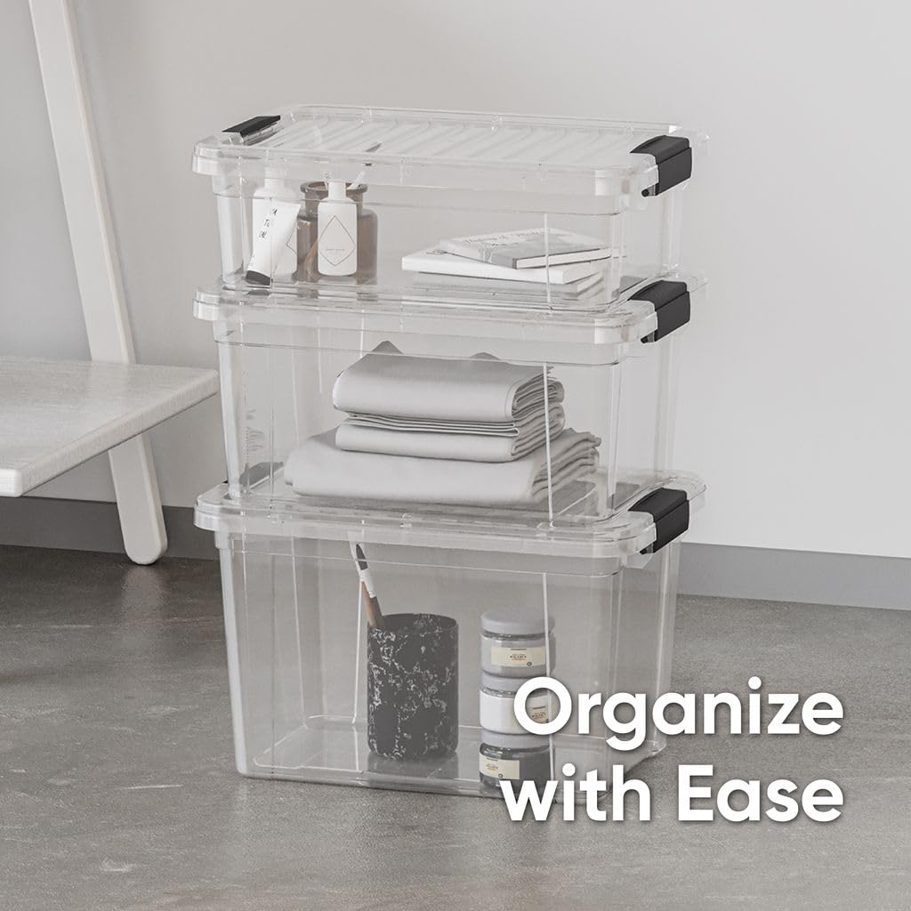 Superio 12 Qt transparente Kunststoff-Aufbewahrungskörbe mit Deckel und Verriegelungen, Organisationsbehälter, stapelbare Kunststoff-Tragetasche für Haushalt, Garage, Handwerk und Zubehör, 2 Stück