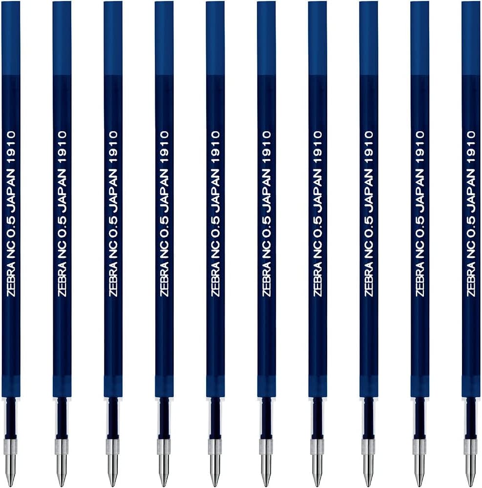 Zebra B-RNC5-BL Oil-Based Ballpoint Pen Refills, Blen, NC-0.5 Cores, Blue, 10 Pieces