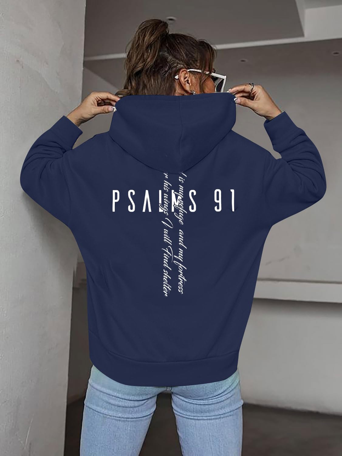 MOUSYA Aesthetic Christian Sweatshirt Woman Trendy Bible Verse Hoodie Psalms 91 Shirt Faith Long Sleeve Pullover Tops - Image 3