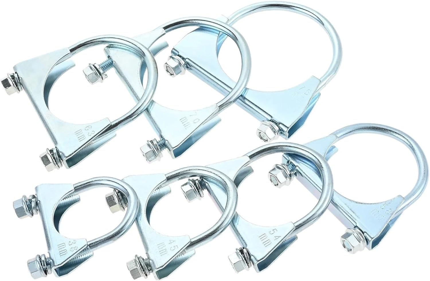 U-shaped Exhaust Pipe Clamp 2Pcs U Bolt Muffler Clamp 38-76MM Dia U-bolt Tip Exhaust Clip Replacement For RV UTV Tractor Motorcycle System(Inner diameter 63MM)