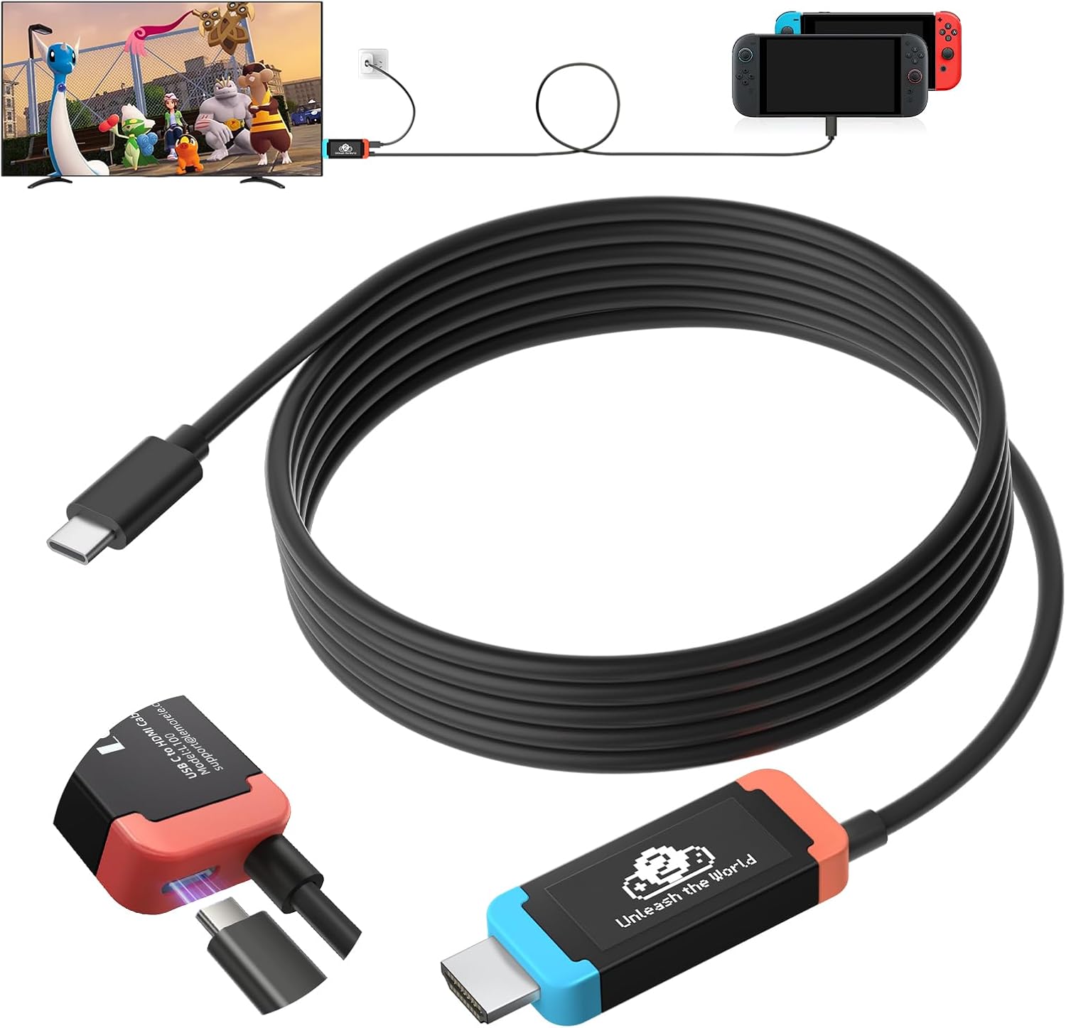 Lemorele 100W PD USB‑C to HDMI Adapter Cable for Switch 2, 4K@60Hz | Compatible with Switch OLED/Original, MacBook, Steam Deck, ROG Ally. DP Alt Mode required. 3.28ft Plug-and-Play Cable