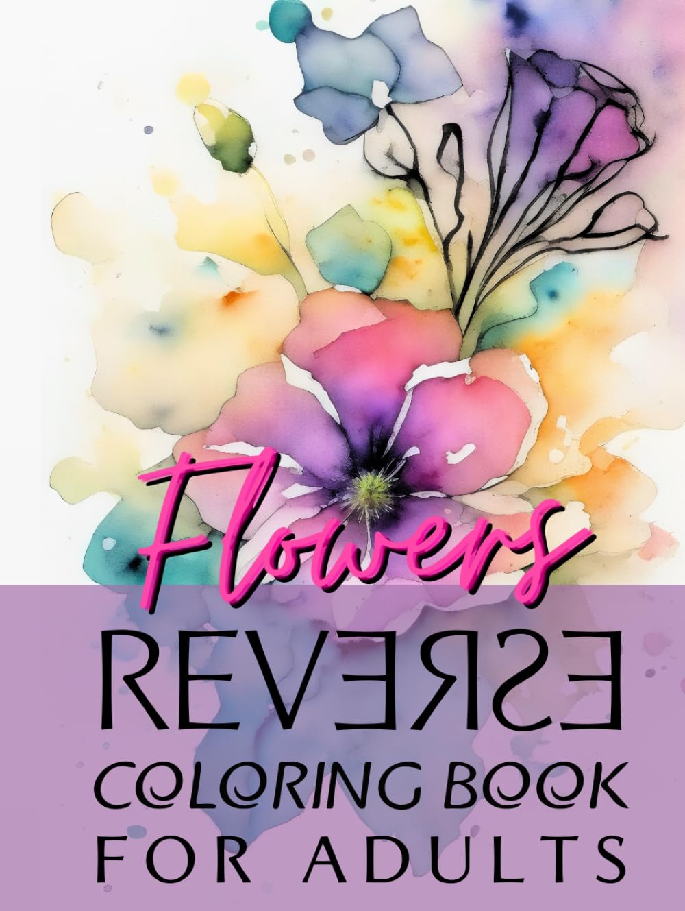 Livre de coloriage inversé fleurs avec 35 pages aquarelle uniques