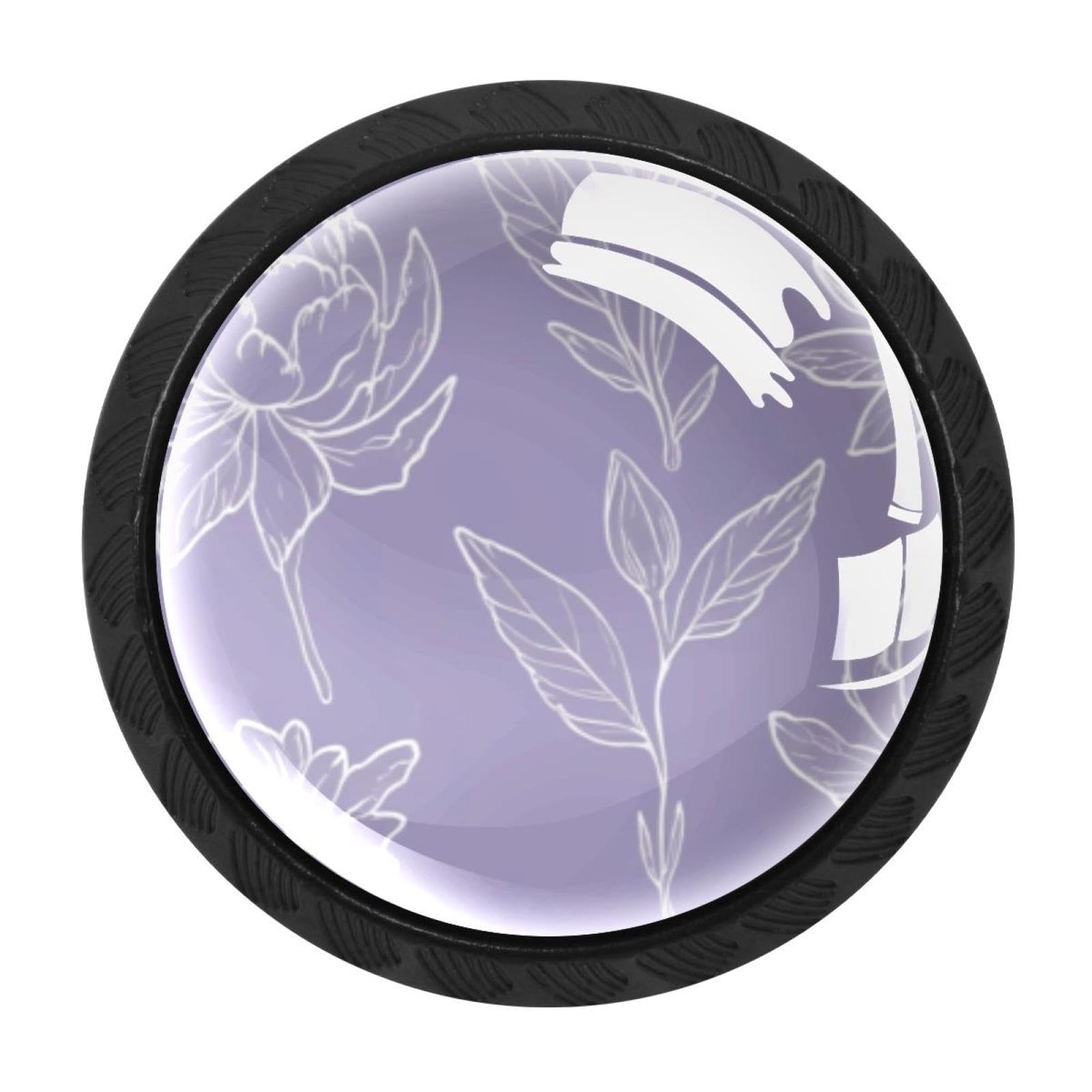 Boutons d'armoire violet floral x4 pour tiroir et cuisine