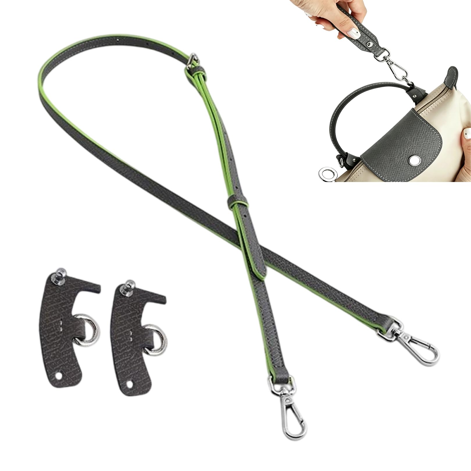 Leather Shoulder Strap Set,Bag Straps for Crossbody Handbags,1 Adjustable Crossbody Strap and 2 Snap Fasteners,Beautiful Handbag Replacement Parts,for Longchamp Mini Bag Straps,DIY Replacement Parts