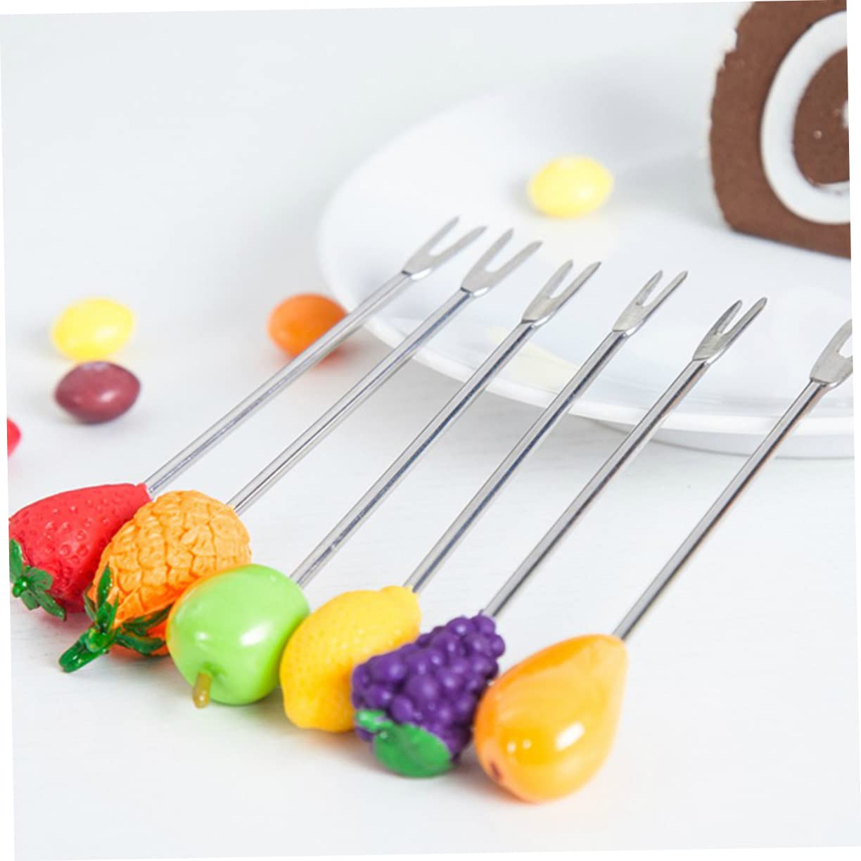 Cabilock Elegant Stainless Steel Fruit Forks 6 Pack Lunchbox Picks Reusable and Safe for Family Gatherings Perfect for Parties Random Style