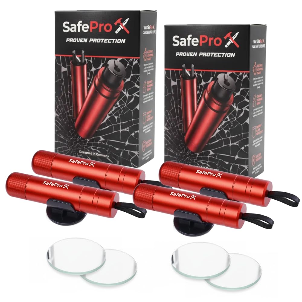SafePro X Emergency Hammer for Car, Life-Saving Window Breaker & Belt Cutter, Compact Rescue Tool for Quick Accident Aid & Safety on the Go. (Pack of 4)
