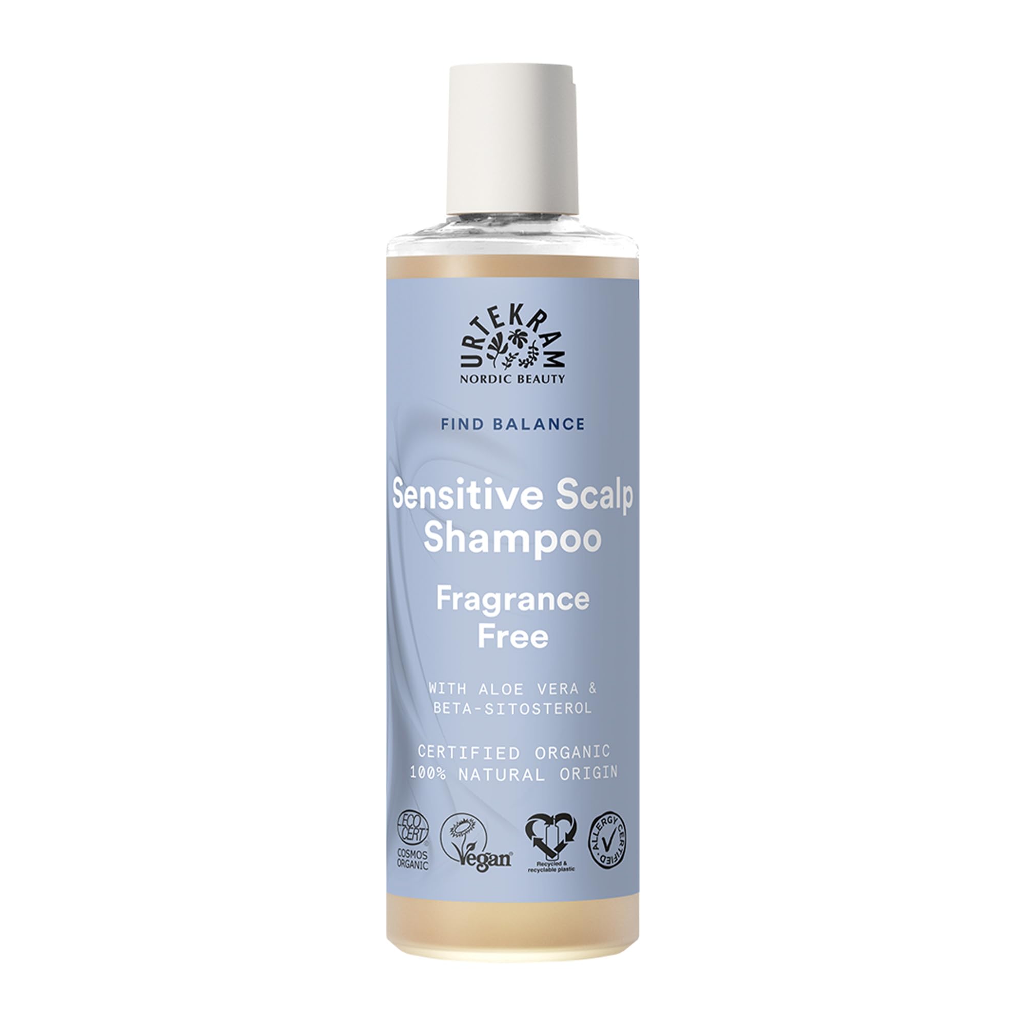 Urtekram Fragrance Free Shampoo – Zertifiziertes Bio-Shampoo Vegan, Parfümfrei für empfindliche Kopfhaut, Aloe Vera & Glycerin, sanfte Reinigung & Feuchtigkeit, 250 ml (1er Pack)