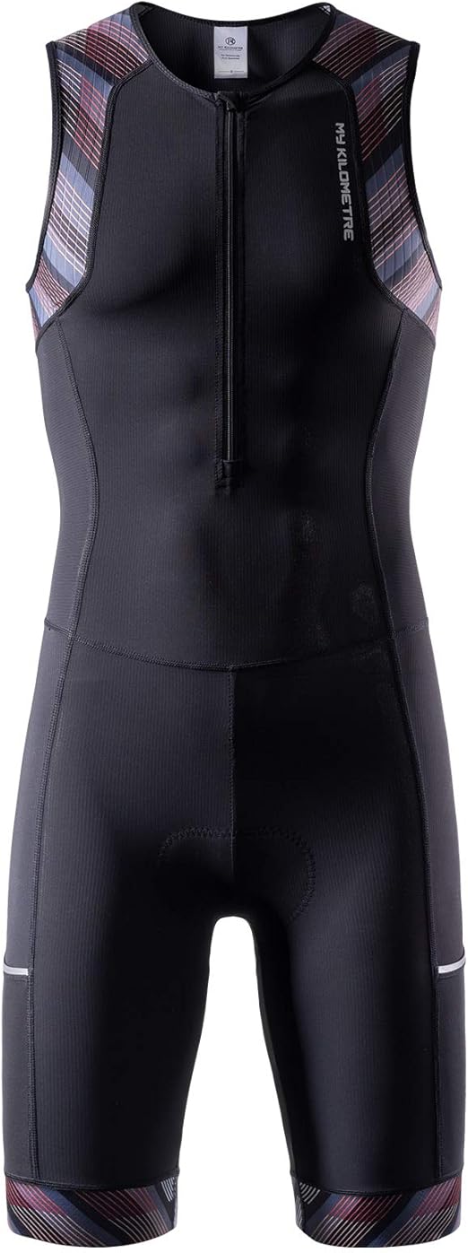 MY KILOMETRE Men’s Triathlon Tri Suit with 2 Big Side Pockets Triathlon Racing Suit with Front Zip